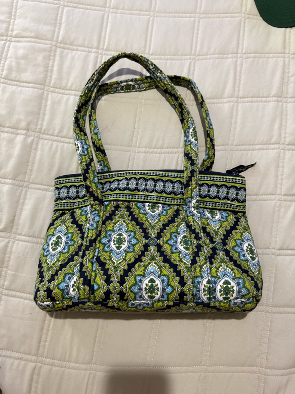 Vera Bradley Quilted Tote in Green and Navy Floral Medallion